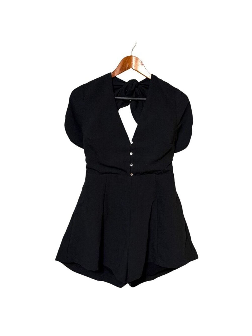 Lush Black Short Sleeve Open Back Romper With Tie Details Size L